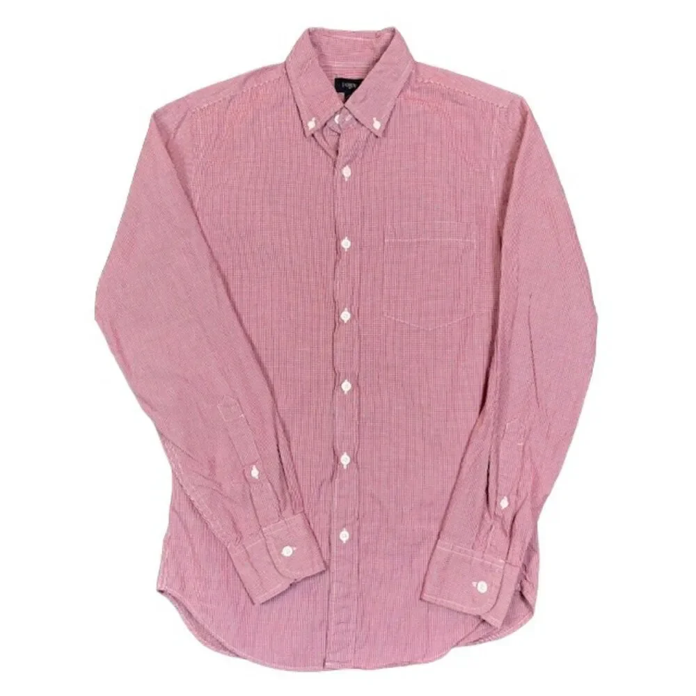 J. Crew Red and White Gingham Check Men's Button Down Shirt Size XS‎